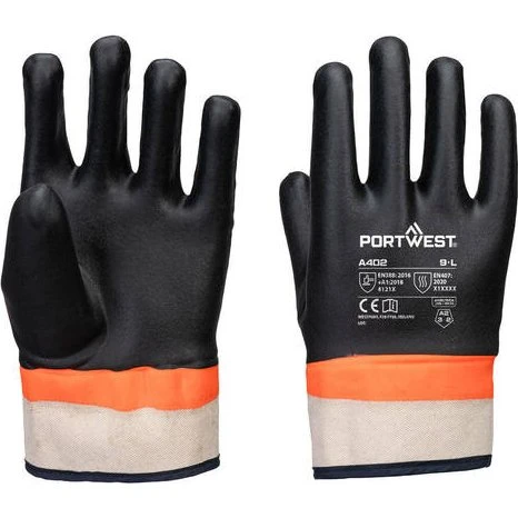 A402 Rękawice PVC Podwójnie Powlekane, Czarno-Pomarańczowe, XXL