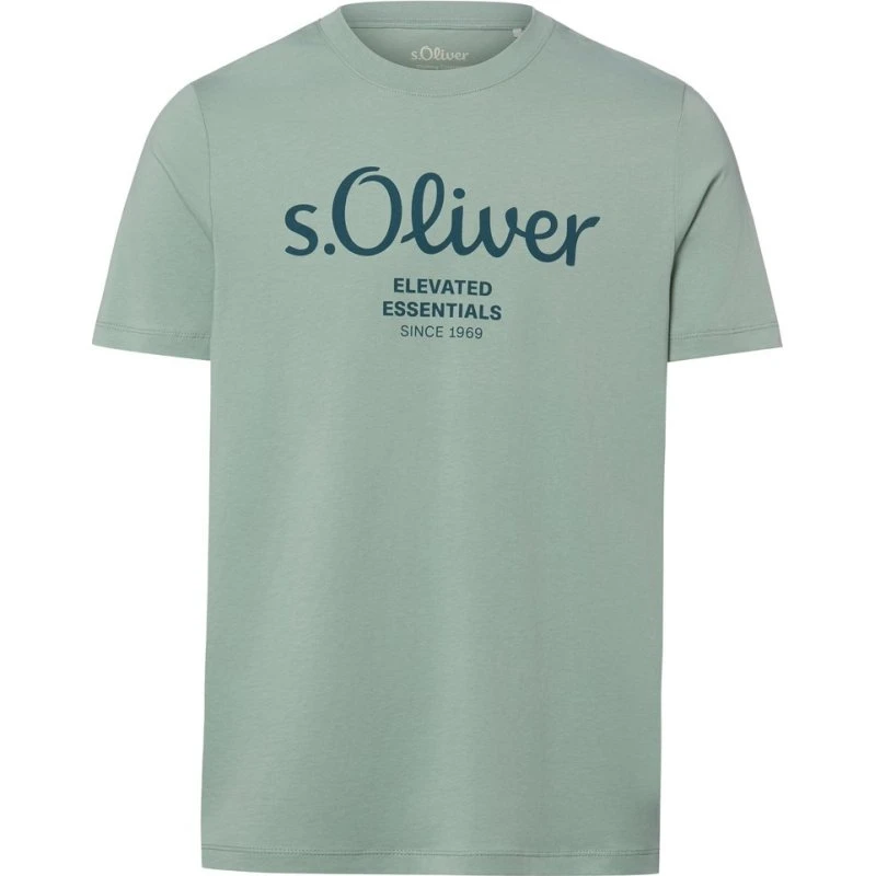 s.Oliver Koszulka Męska z Nadrukiem Logo - Zielona, L