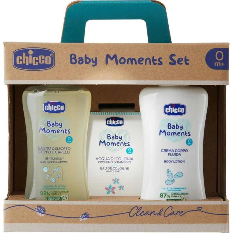 Chicco Baby Moments zestaw pielęgnacyjny: płyn, balsam, woda (3 szt.)