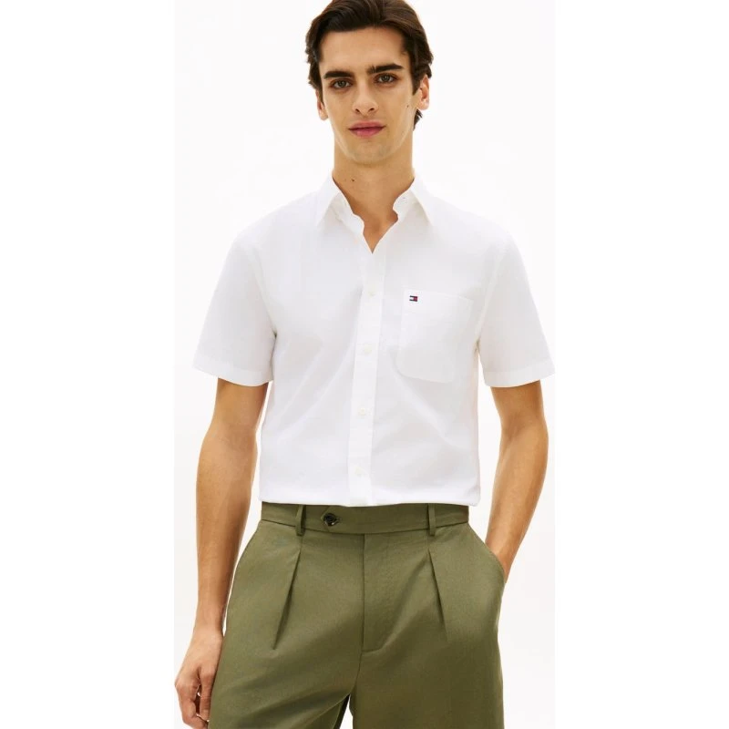 Tommy Hilfiger Koszula z Krótkim Rękawem Regular Fit Biała