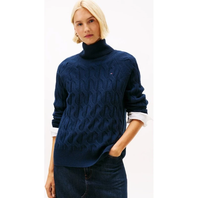 Tommy Hilfiger Sweter Wełniany Damski Niebieski, S