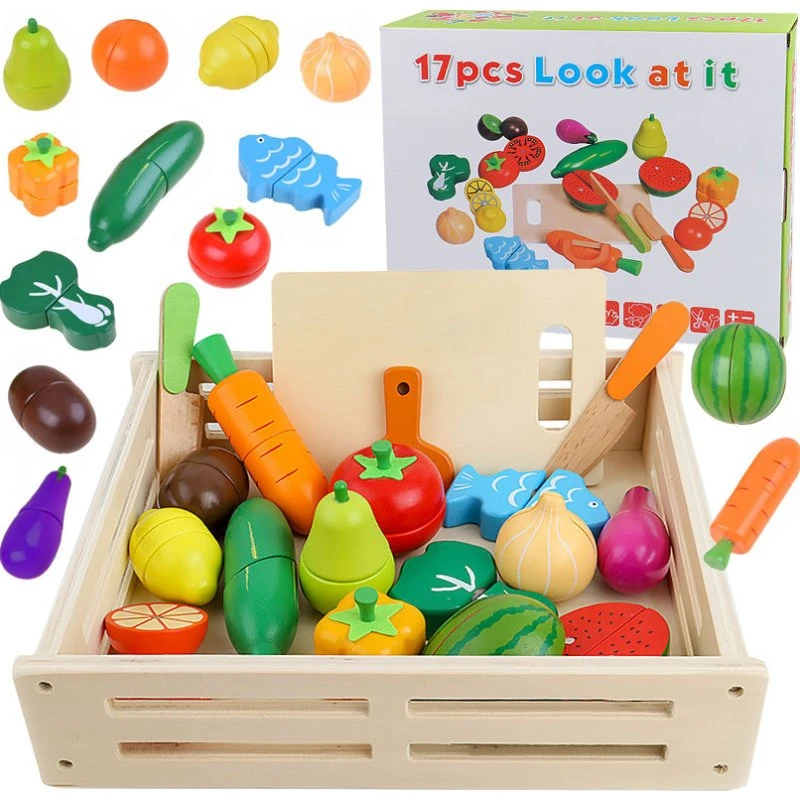 Montessori: Zestaw warzyw i owoców magnetycznych z drewnianym nożem