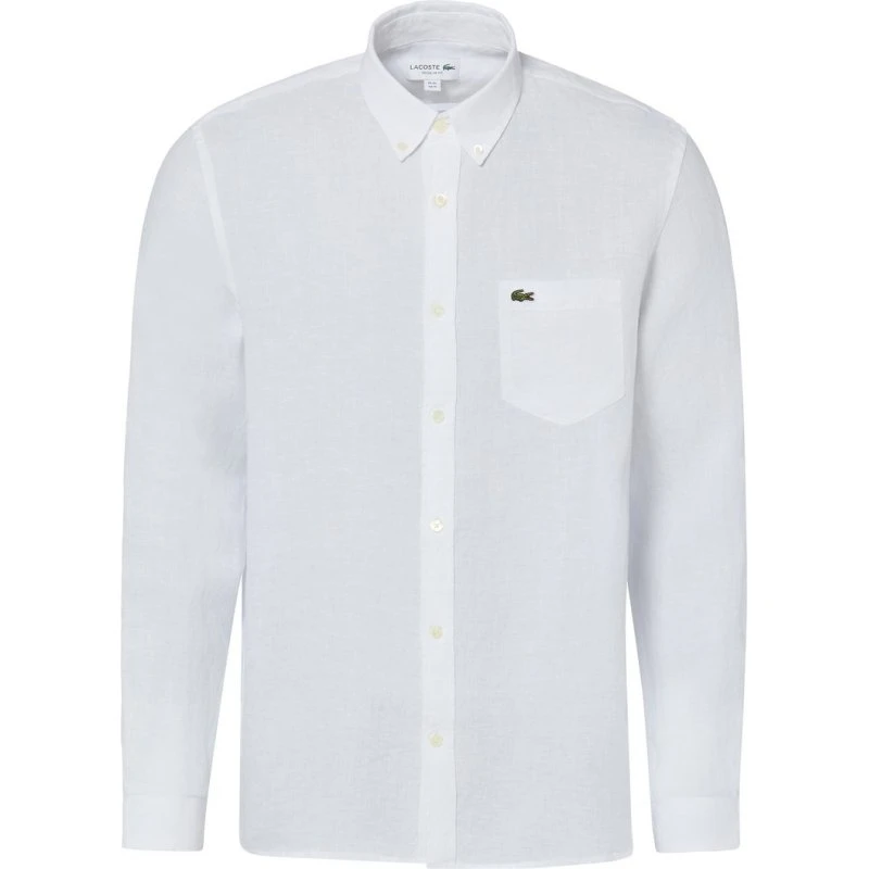 Lacoste Koszula Lniana Regular Fit - Biała