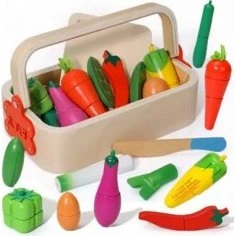 Drewniane warzywa do krojenia z nożykiem, zestaw na magnesie