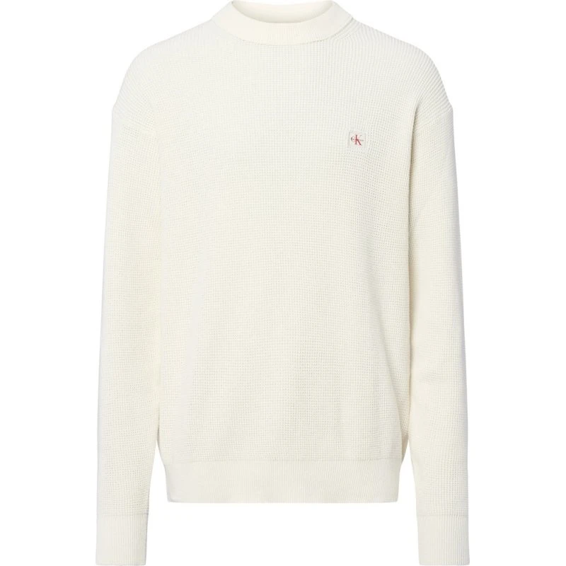 Calvin Klein Jeans Sweter z Dzianiny Bawełnianej Beige