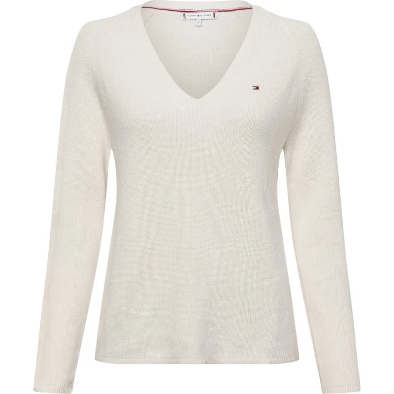 Tommy Hilfiger Sweter z dzianiny beżowy, bawełna, M