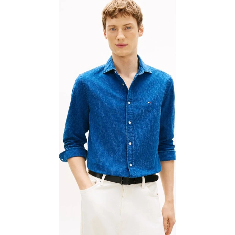Tommy Hilfiger Koszula Regular Fit Niebieska Bawełniana Seersucker
