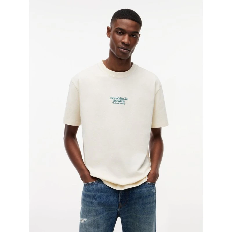Tommy Jeans Koszulka Męska Bawełniana Beżowa, L