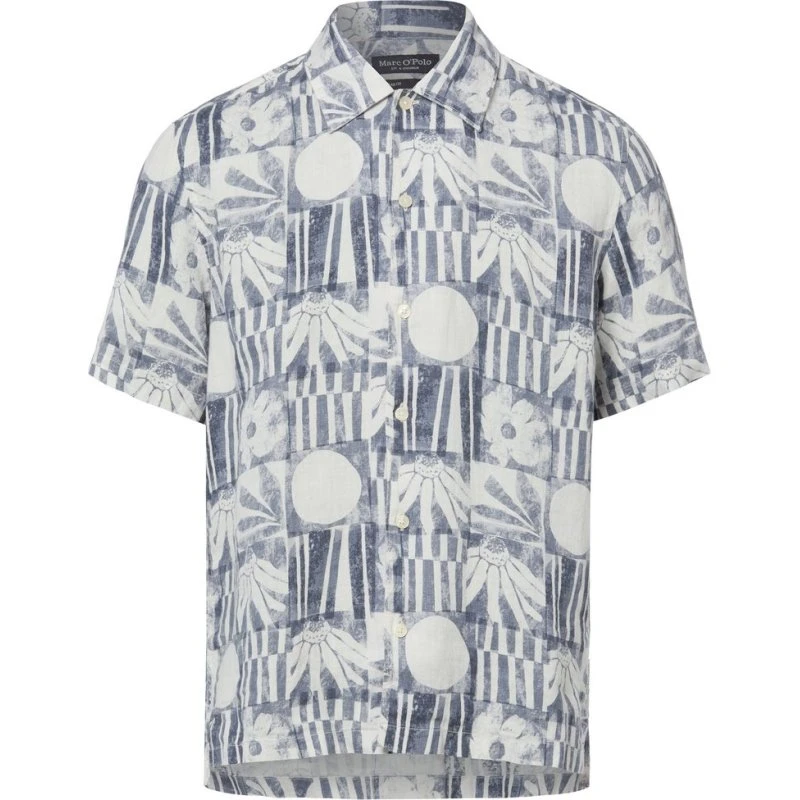 Marc O'Polo Koszula Lniana Męska Regular Fit W Kwiaty, Niebieska, XL