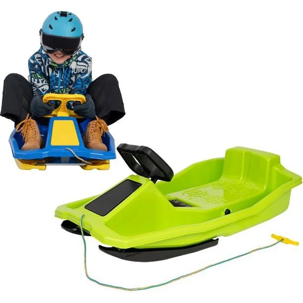 Mikołaj Sanki Plastikowe z Hamulcem i Kierownicą 97x53x25 cm Zielone