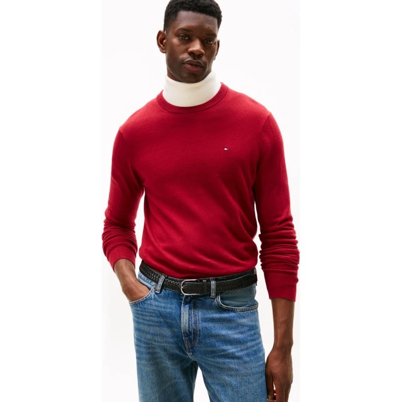 Tommy Hilfiger Sweter Męski Czerwony z Bawełny i Kaszmiru XL