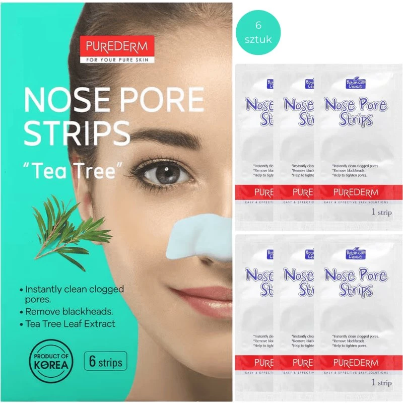 PUREDERM Plastry na nos z drzewem herbacianym, 6 szt.