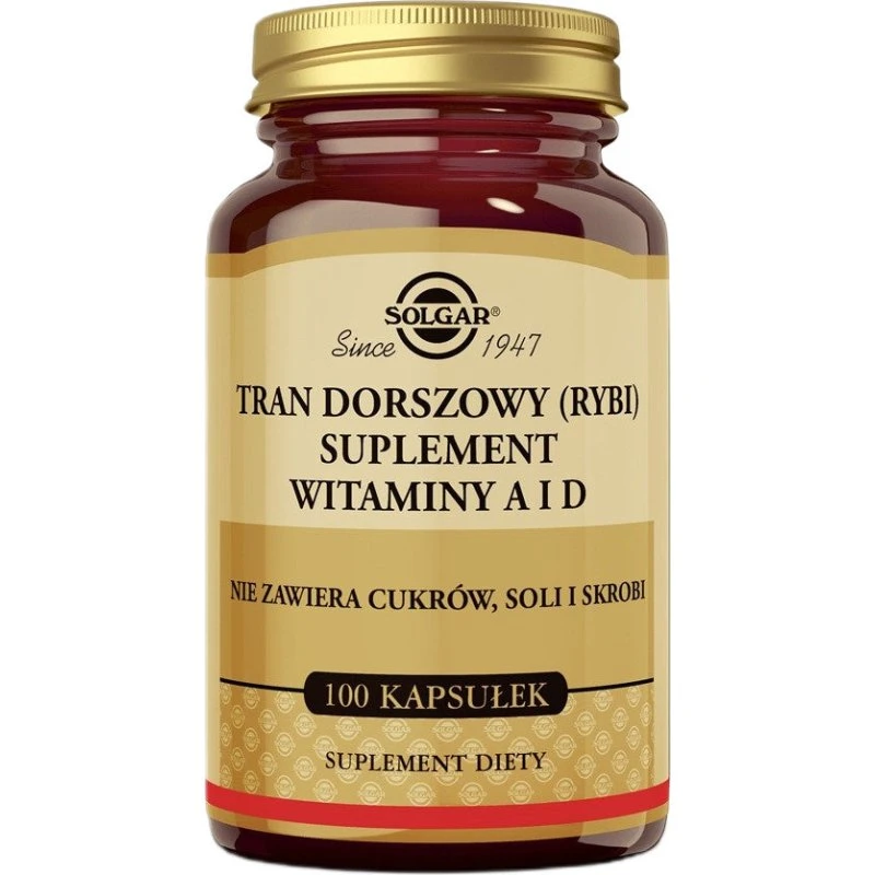 Solgar Tran dorszowy z witaminami A i D, 100 kapsułek