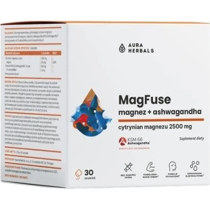 AURA HERBALS MagFuse: Magnez + Ashwagandha (30 saszetek)