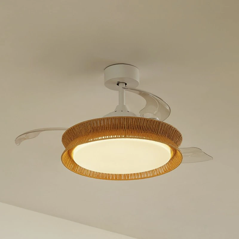 Lucande Wentylator LED Lineta, biały, linowy, Ø 103 cm
