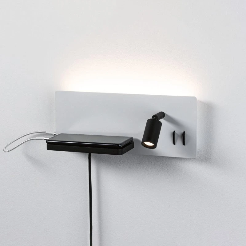 Paulmann Kinkiet LED Serra USB-C, biały/czarny, lewy