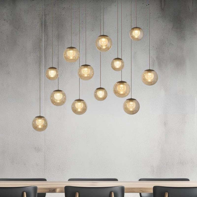PURE Popup Żyrandol LED 13-punktowy, brązowo-bursztynowy, 100 cm