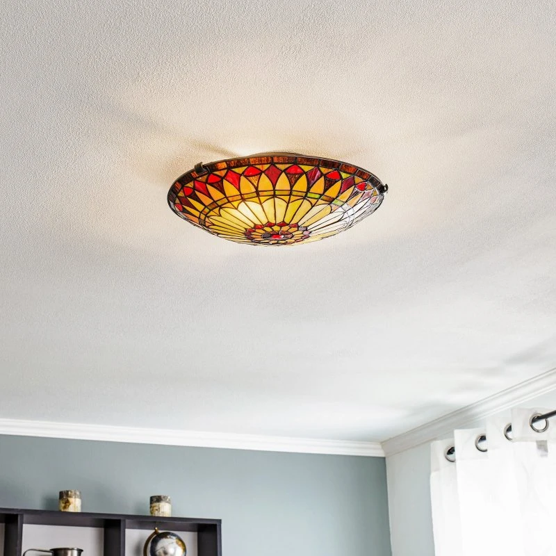 Elstead West End Lampa sufitowa Tiffany, brązowo-kolorowa, Ø 42 cm