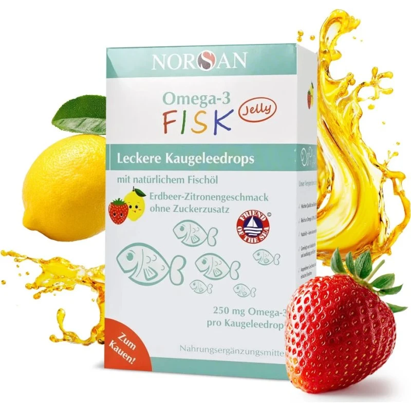 Norsan Omega-3 Kids Jelly 45 żelek smak cytrynowo-truskawkowy