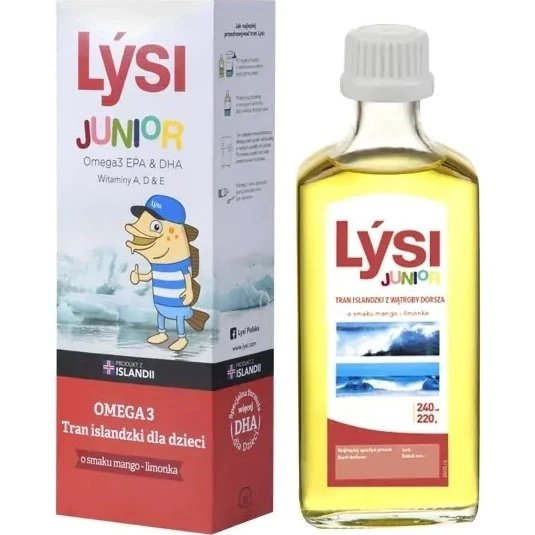 Lysi Tran islandzki dla dzieci mango-limonka 240 ml