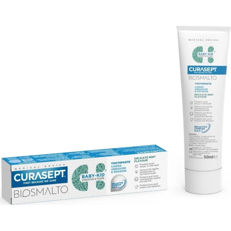Curasept Biosmalto Baby-Kid 50ml pasta do zębów z fluorem, smak mięty, od 6 m-cy