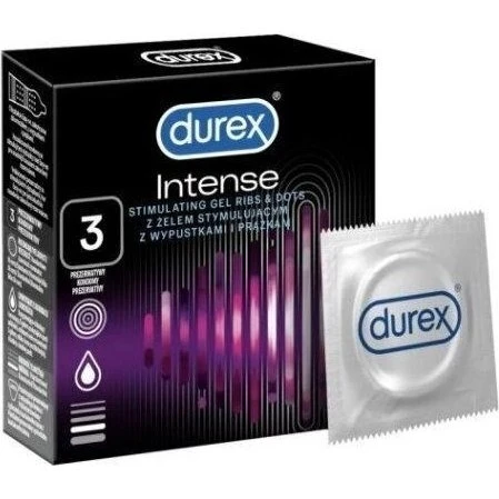 Durex Intense Prezerwatywy prążkowane z żelem stymulującym, 3 szt.