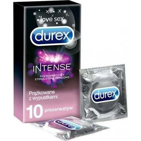 Durex Intense Prezerwatywy prążkowane ze stymulującym żelem 10 szt.