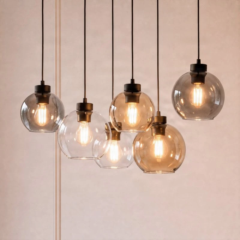 Euluna Cubus Lampa Wisząca 6-punktowa, 74 cm, Szkło (Clear/Smoke/Amber)