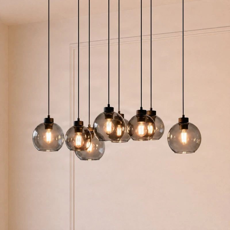 TK Lighting Żyrandol Cubus 95 cm, 8-punktowy, dymnoszary, szkło