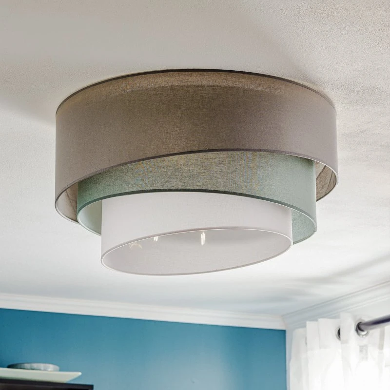 Lampa sufitowa Euluna Trio monocolor, szara, Ø 60 cm, tekstylna