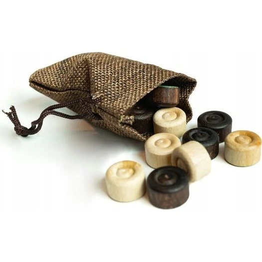 Polski producent: Pionki do warcabów drewniane 24 szt. w woreczku jutowym