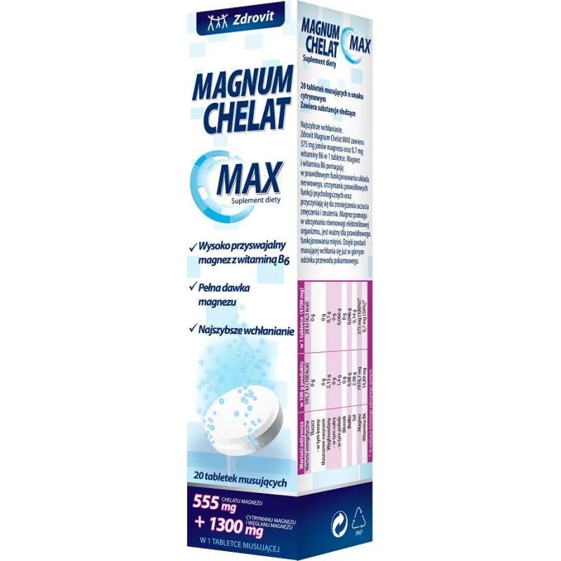 Zdrovit Magnum Chelat Max Magnez + B6, 20 tabletek