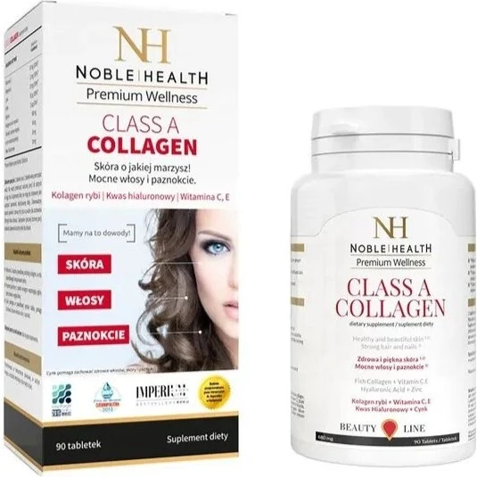 Noble Health Class A Collagen: Kolagen rybi, kwas hialuronowy, wit. C i E