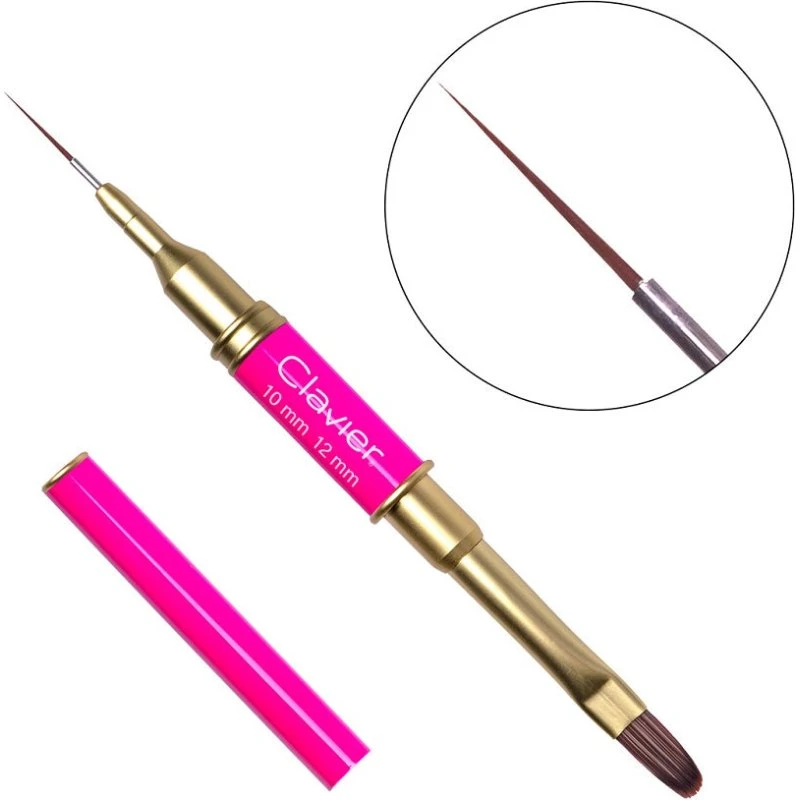 Clavier Pędzelek dwustronny do zdobień i żelu Magenta 10mm i 12mm