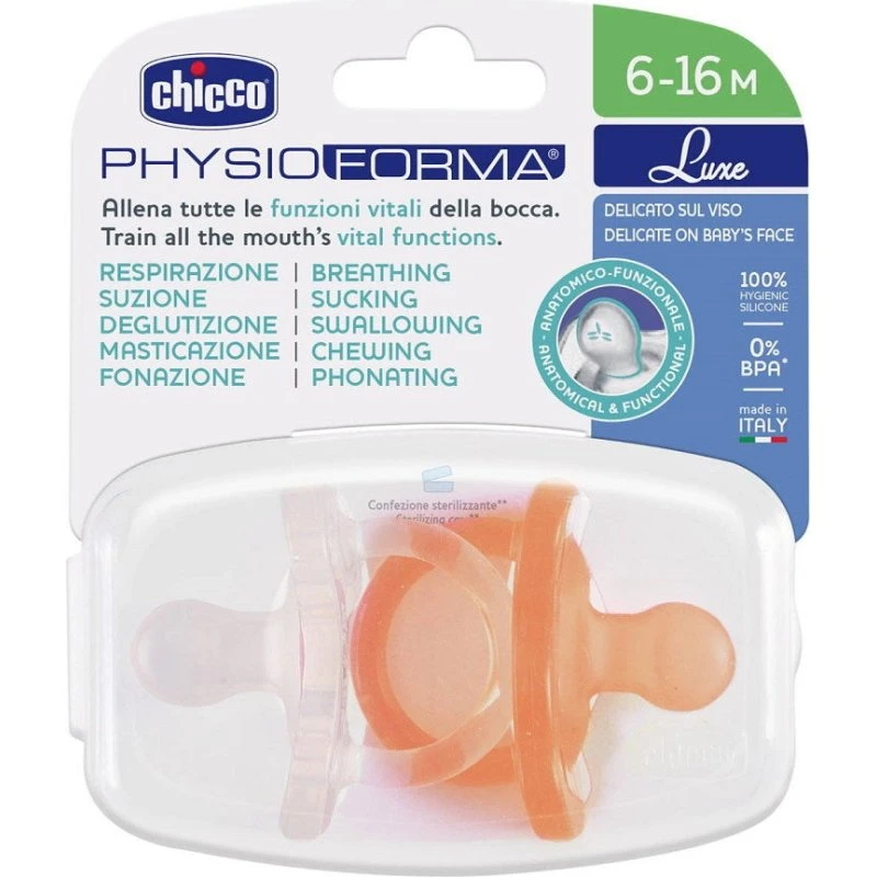 Chicco PhysioForma Luxe smoczek silikonowy 6-16m, pomarańczowy, 2 szt.