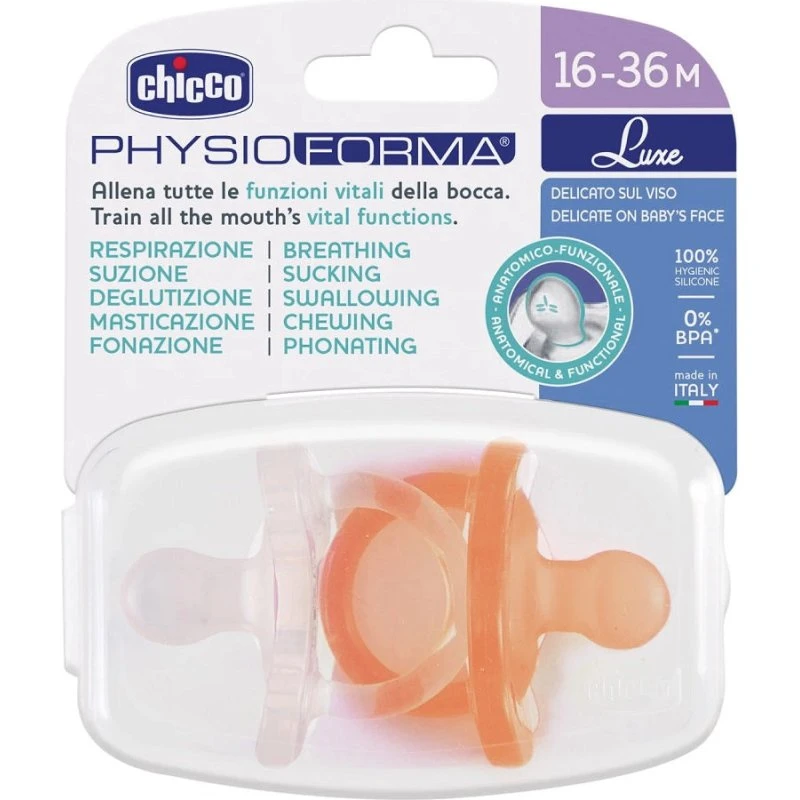 Chicco PhysioForma Luxe smoczek silikonowy 16-36m, pomarańczowy, 2 szt.