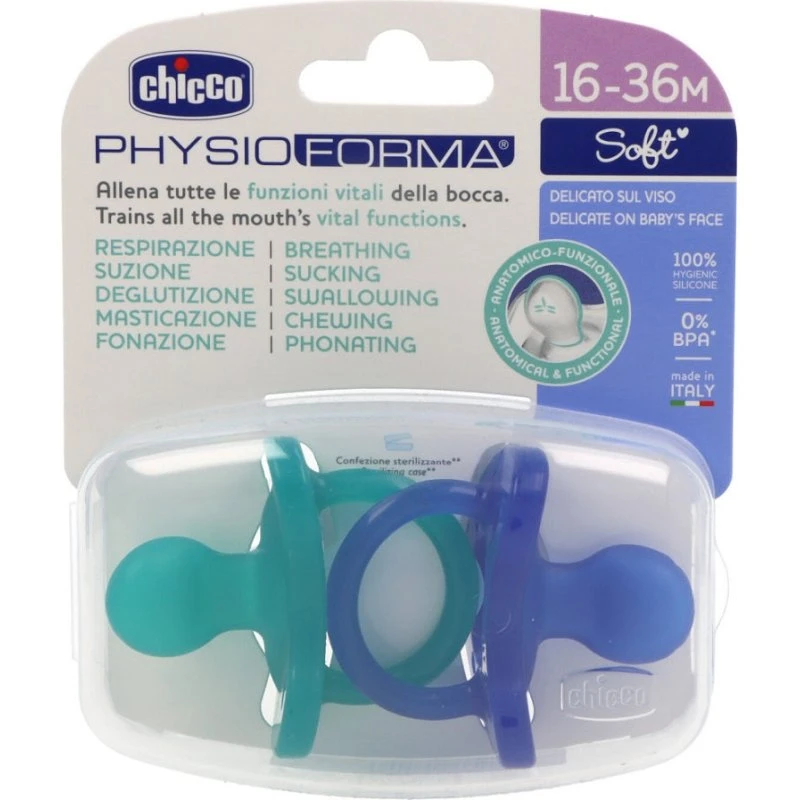 Chicco PhysioForma Soft smoczek silikonowy 16-36m Niebieski 2szt.