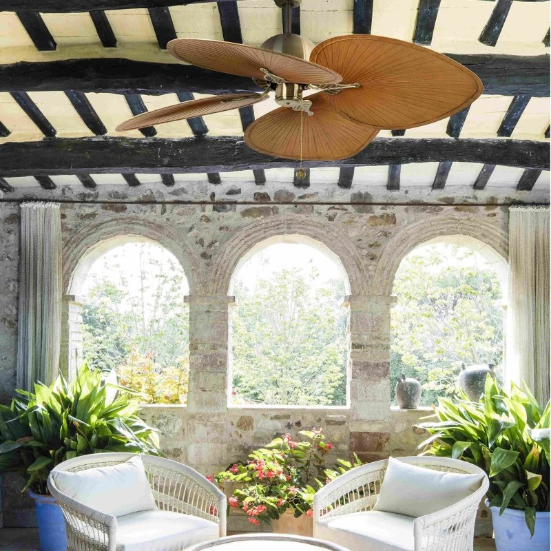 Faro Barcelona Wentylator sufitowy Cuba L, 132 cm, stare złoto