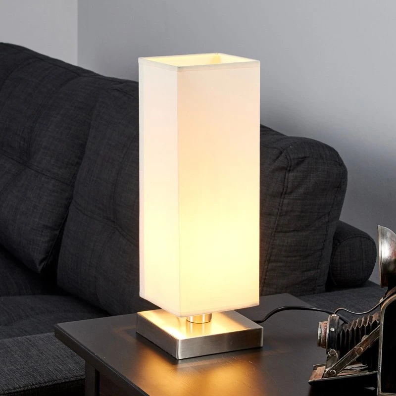 Lampa stołowa Lindby Martje Cream - nowoczesna, tkanina i metal