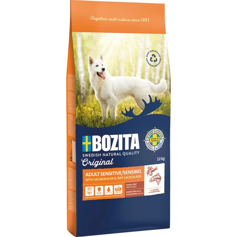 Bozita Original Adult Sensitive łosoś i ryż, bez pszenicy, 2 x 12 kg