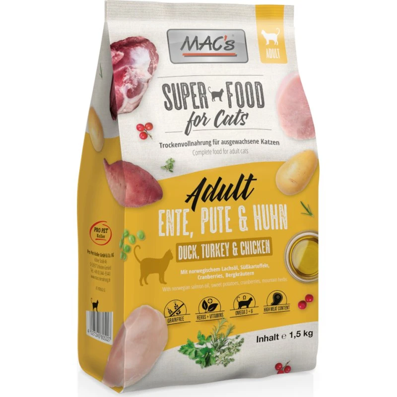 MAC's Superfood for Cats Adult Kaczka, Indyk, Kurczak - 1,5 kg