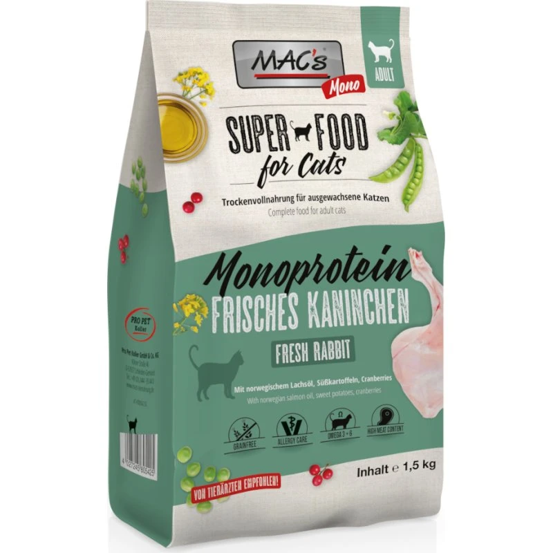 MAC's Superfood for Cats Adult Monoprotein, królik, 1,5 kg