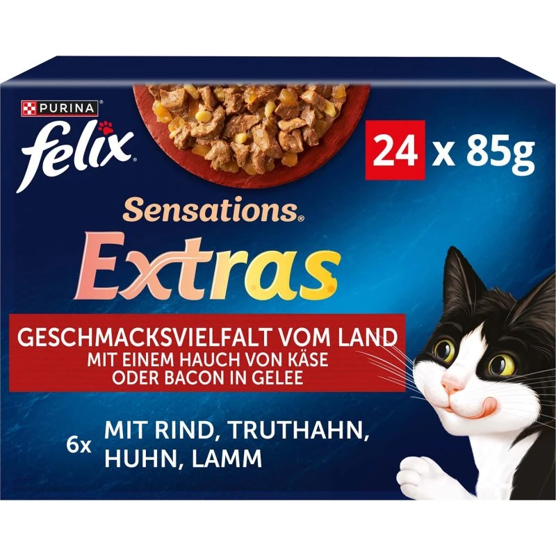 Felix Sensations Extras w galarecie, Mięsna różnorodność, 48 x 85 g