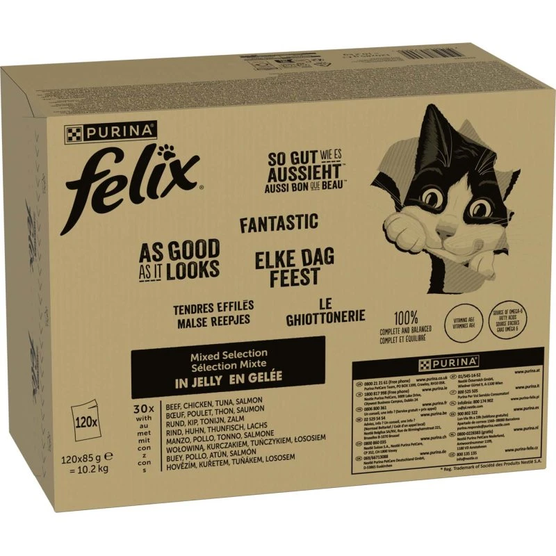 Felix Karma mokra dla kotów, 120 x 85g, Wołowina, Łosoś, Kurczak, Tuńczyk