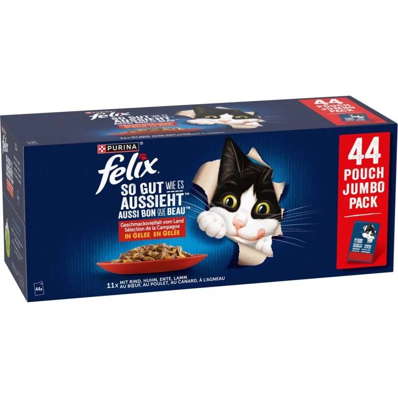 Felix Megapakiet So gut wie es aussieht, 44 x 85 g (Kurczak, Wołowina, Kaczka, Jagnięcina)