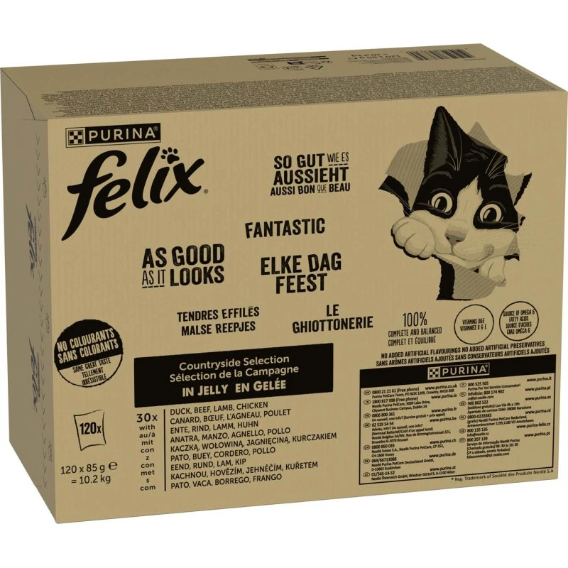 Felix Mix Smaków w Galarecie (120 x 85 g) - Wołowina, Kurczak, Kaczka, Jagnięcina