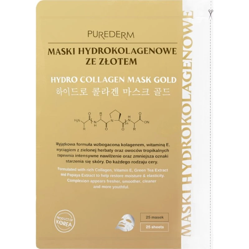 Purederm Hydrokolagenowe maseczki ze złotem, 25 szt.