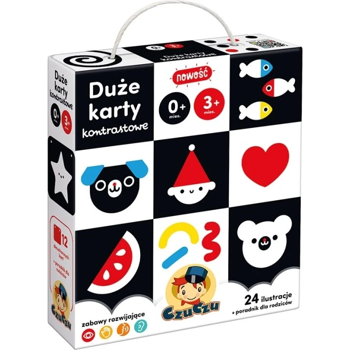 CzuCzu Duże karty kontrastowe dla dzieci 0-3 m, 12 sztuk