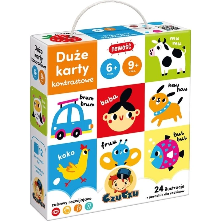 CzuCzu Duże karty kontrastowe dla dzieci 6-9 m, 24 ilustracje
