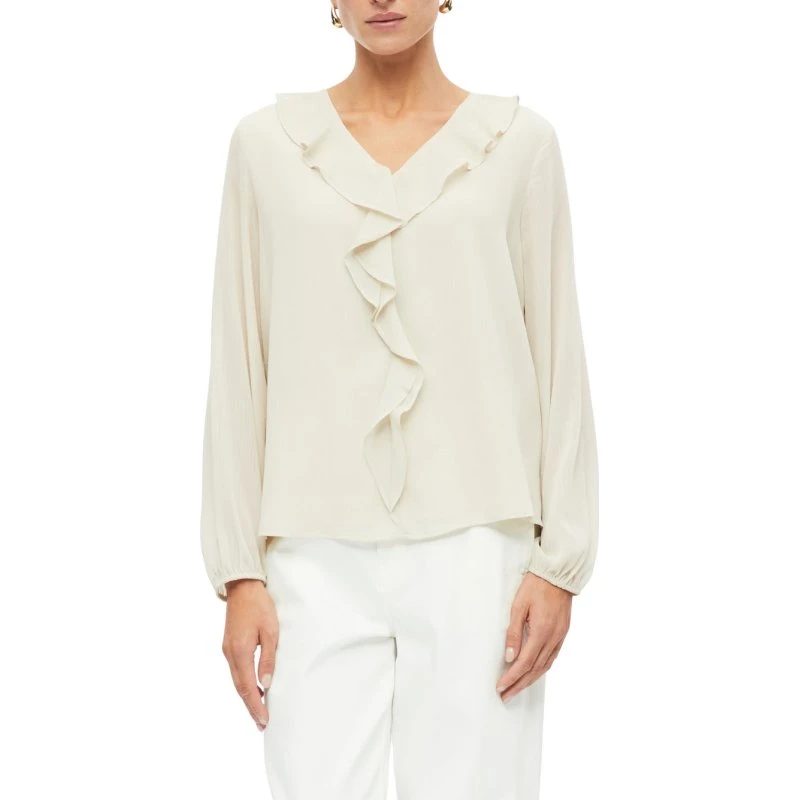 S.Oliver Black Label Bluzka z krepy z falbanami beige